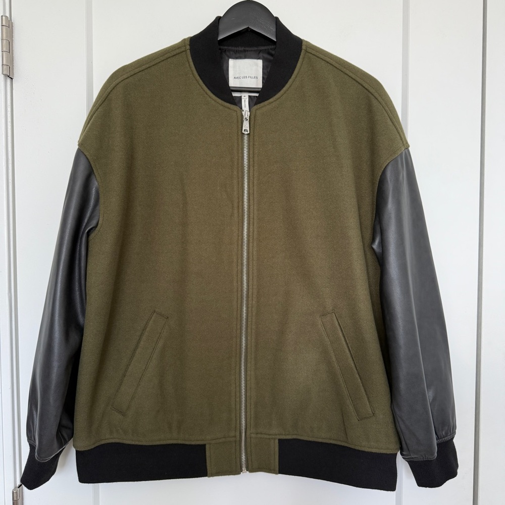 Avec Les Filles Varsity Mixed Media Bomber Jacket M